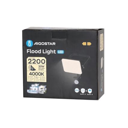 Aigostar - LED Reflektor sa senzorom LED/20W/230V 4000K IP65 crna