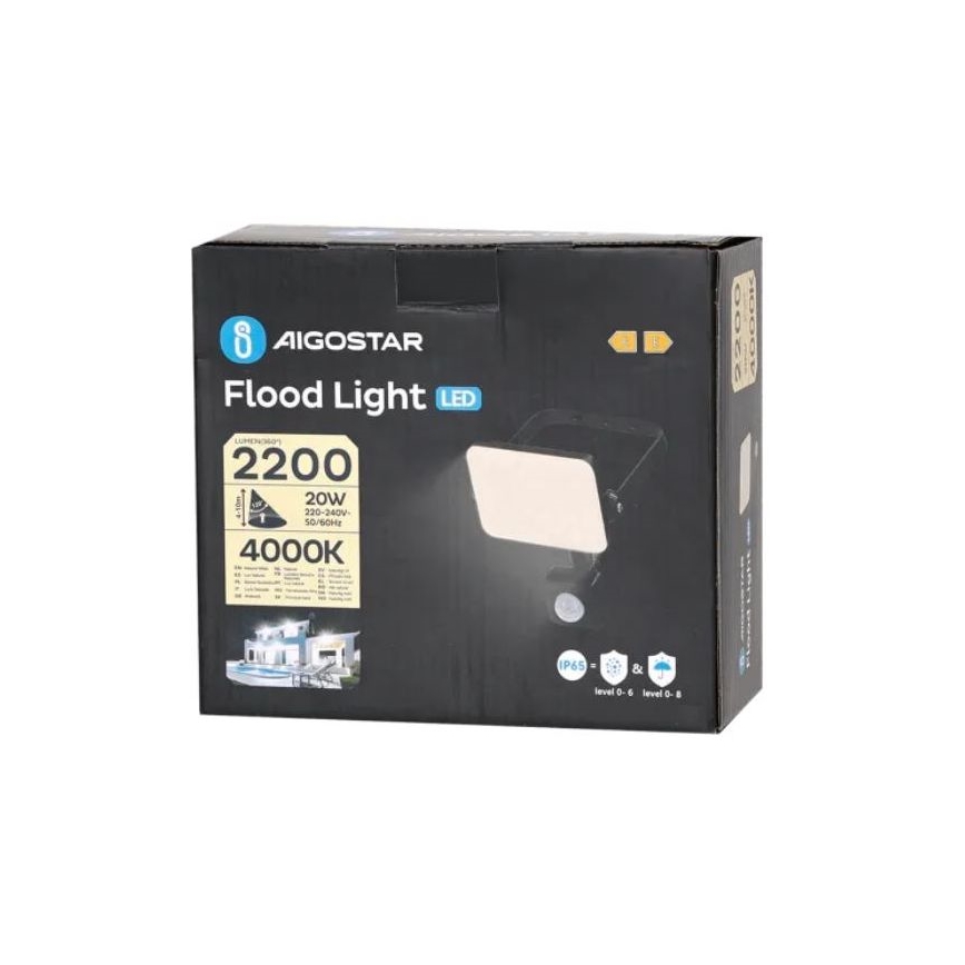 Aigostar - LED Reflektor sa senzorom LED/20W/230V 4000K IP65 crna