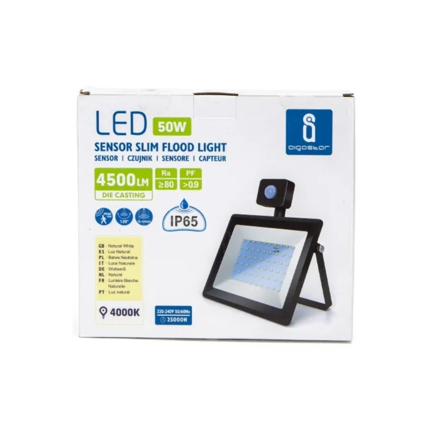 Aigostar - LED Reflektor sa senzorom LED/50W/230V 4000K IP65 crna