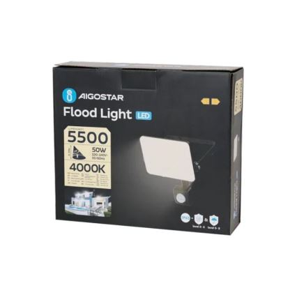 Aigostar - LED Reflektor sa senzorom LED/50W/230V 4000K IP65 crna