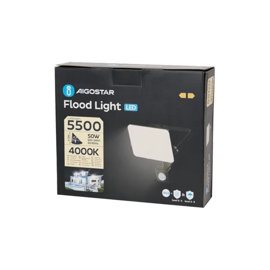 Aigostar - LED Reflektor sa senzorom LED/50W/230V 4000K IP65 crna