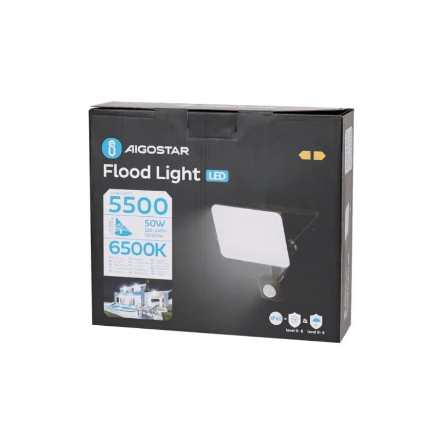 Aigostar - LED Reflektor sa senzorom LED/50W/230V 6500K IP65 crna