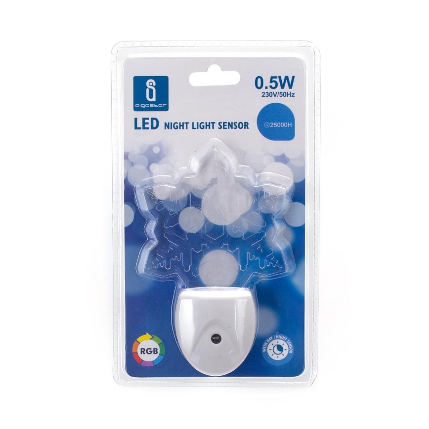 Aigostar - LED RGB Noćno svjetlo sa senzorom za dan/noć LED/0,5W/230V pahuljica