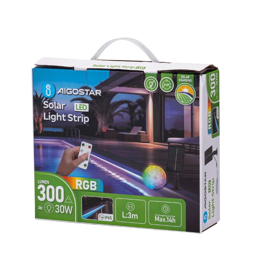 Aigostar - LED RGB Prigušiva solarna traka LED/1,6W/3,2V 5 m IP65 1800 mAh + daljinski upravljač