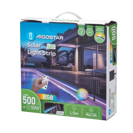 Aigostar - LED RGB Prigušiva solarna traka LED/5W/3,2V 5+2m IP65 + daljinski upravljač