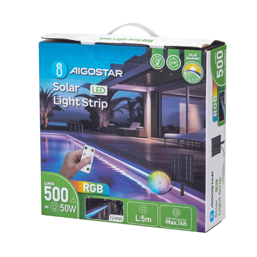 Aigostar - LED RGB Prigušiva solarna traka LED/5W/3,2V 5+2m IP65 4000 mAh + daljinski upravljač