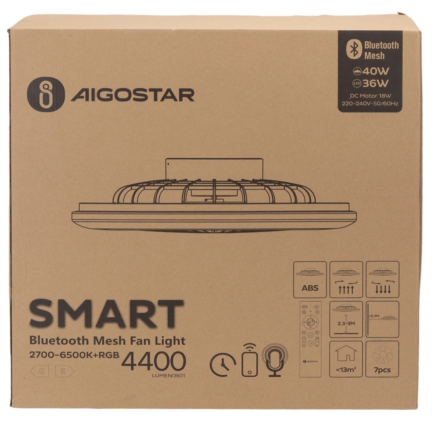 Aigostar - LED RGB Prigušiva stropna svjetiljka s ventilatorom MESH LED/40W/230V 2700-6500K bijela + daljinski upravljač