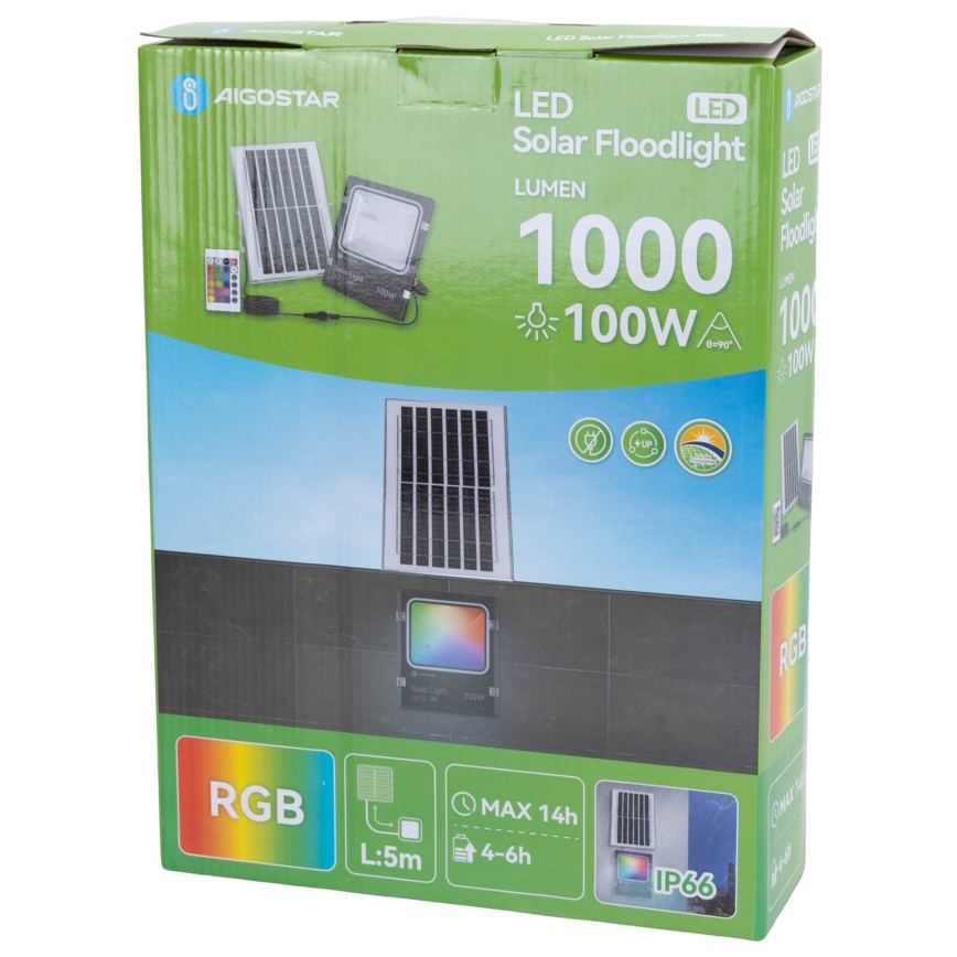 Aigostar - LED RGB Prigušivi solarni reflektor LED/100W/3,2V IP66 + daljinski upravljač