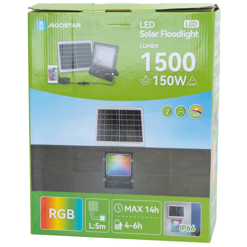 Aigostar - LED RGB Prigušivi solarni reflektor LED/150W/3,2V IP66 12000 mAh + daljinski upravljač