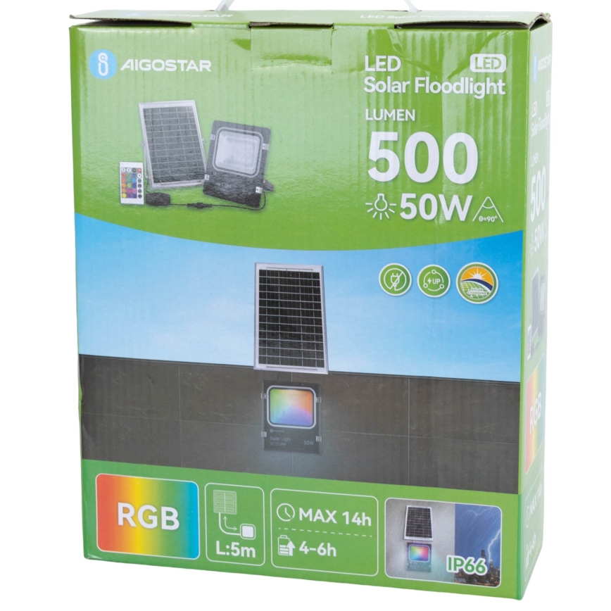 Aigostar - LED RGB Prigušivi solarni reflektor LED/50W/3,2V IP66 4000 mAh + daljinski upravljač