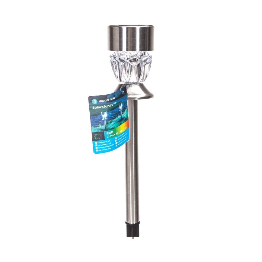 Aigostar - LED RGB Solarna lampa LED/0,006W/1,2V 35,5 cm 100 mAh mat krom IP44