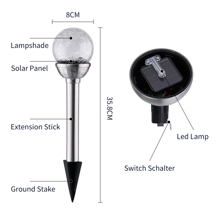 Aigostar - LED RGB solarna svjetiljka LED/0,08W/2V IP44 200 mAh