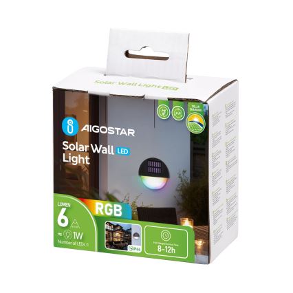 Aigostar - LED RGB Solarna zidna svjetiljka LED/1W/1,2V crna IP44 200 mAh
