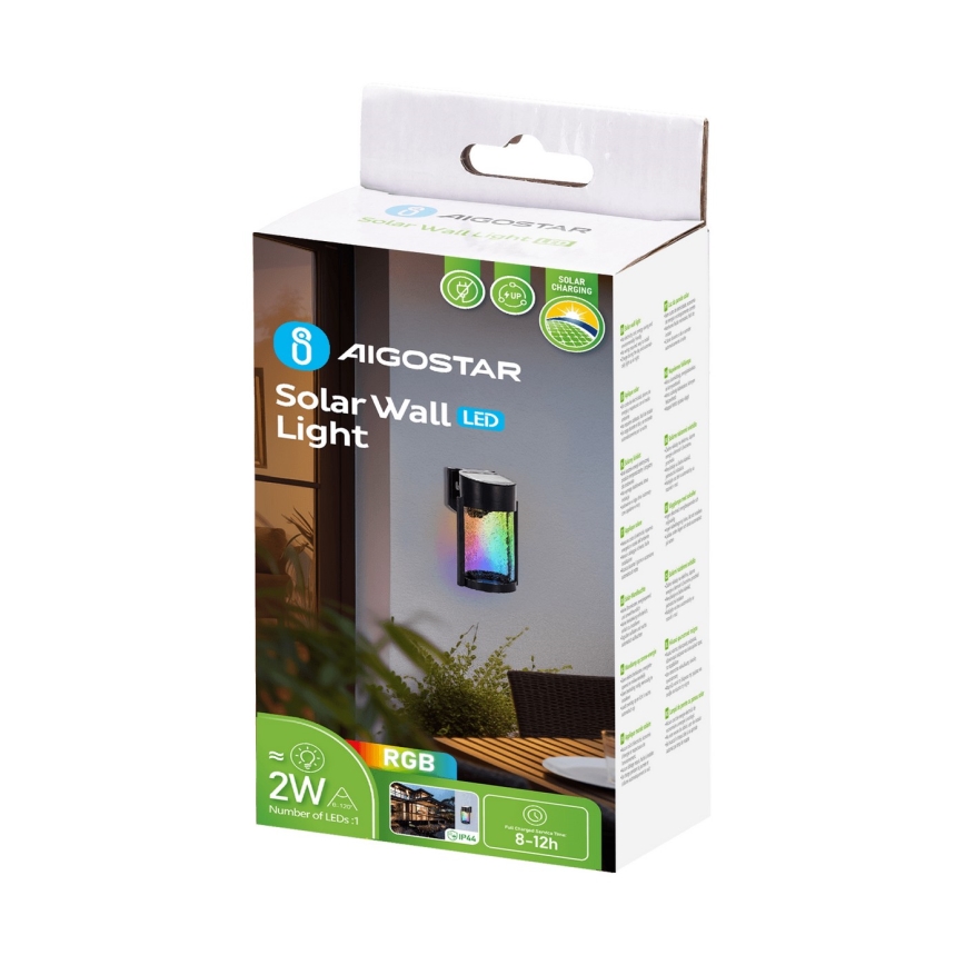 Aigostar - LED RGB Solarna zidna svjetiljka LED/2W/1,2V crna IP44