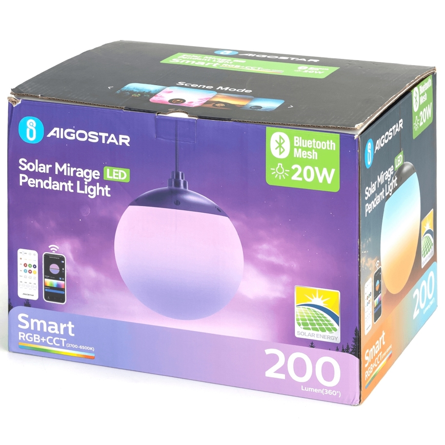 Aigostar - LED RGB Prigušivi solarni luster MESH LED/20W/3,7V 4000 mAh 2700K-6500K IP65 pr. 15 cm