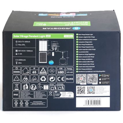 Aigostar - LED RGB Prigušivi solarni luster MESH LED/20W/3,7V 4000 mAh 2700K-6500K IP65 pr. 15 cm