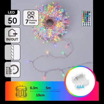 Aigostar - LED RGB vanjski božićni niz 50xLED/7 funkcija 4xAA 5,3m IP44 višebojno + daljinski upravljač