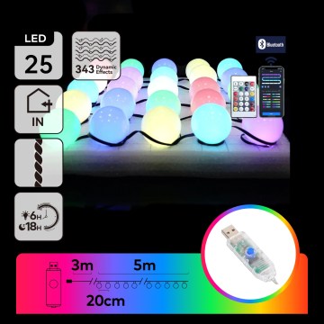 Aigostar - LED RGBIC dekorativni svjetlosni niz 25xLED/5W/USB 5 m u više boja