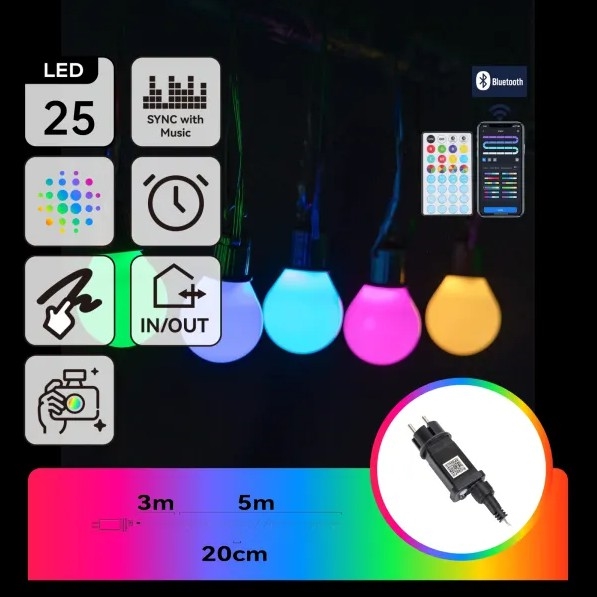 Aigostar - LED RGBICW pametan vanjski MESH lanac 25xLED 5 m IP44 + daljinski upravljač