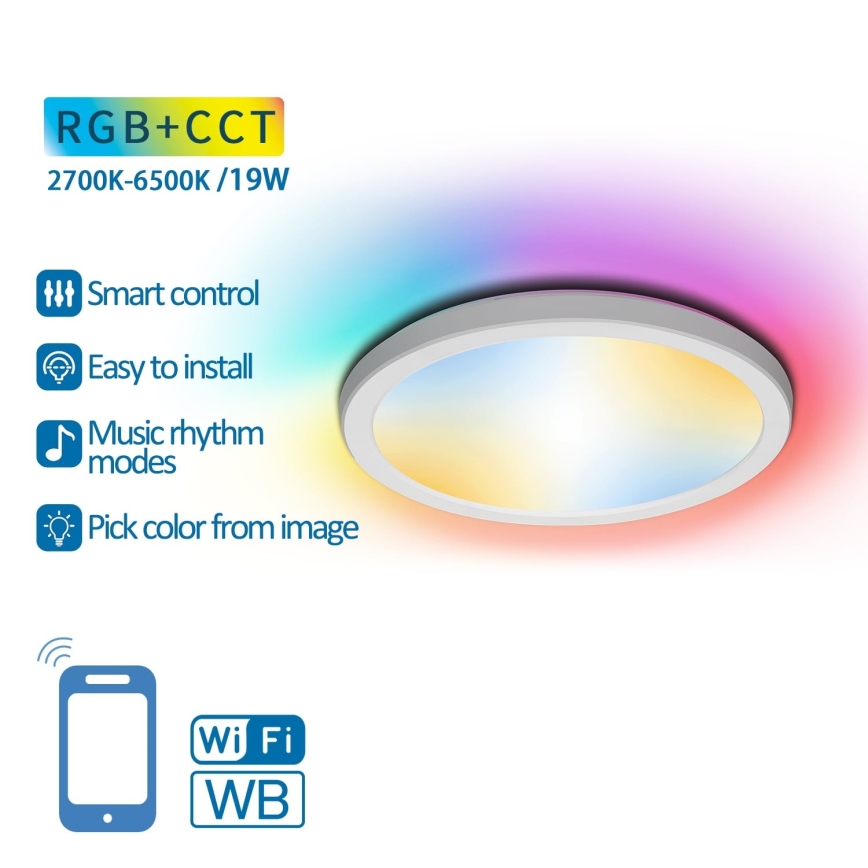 Aigostar - LED RGBW Prigušiva stropna svjetiljka LED/19W/230V 2700-6500K Wi-Fi