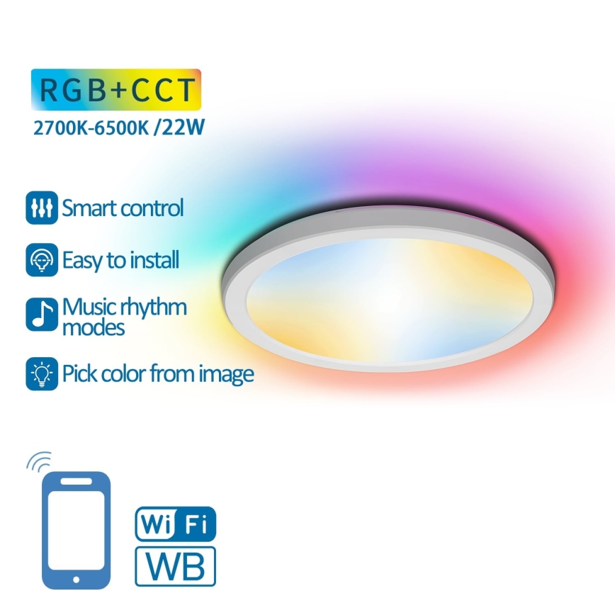 Aigostar - LED RGBW Prigušiva stropna svjetiljka LED/22W/230V 2700-6500K Wi-Fi