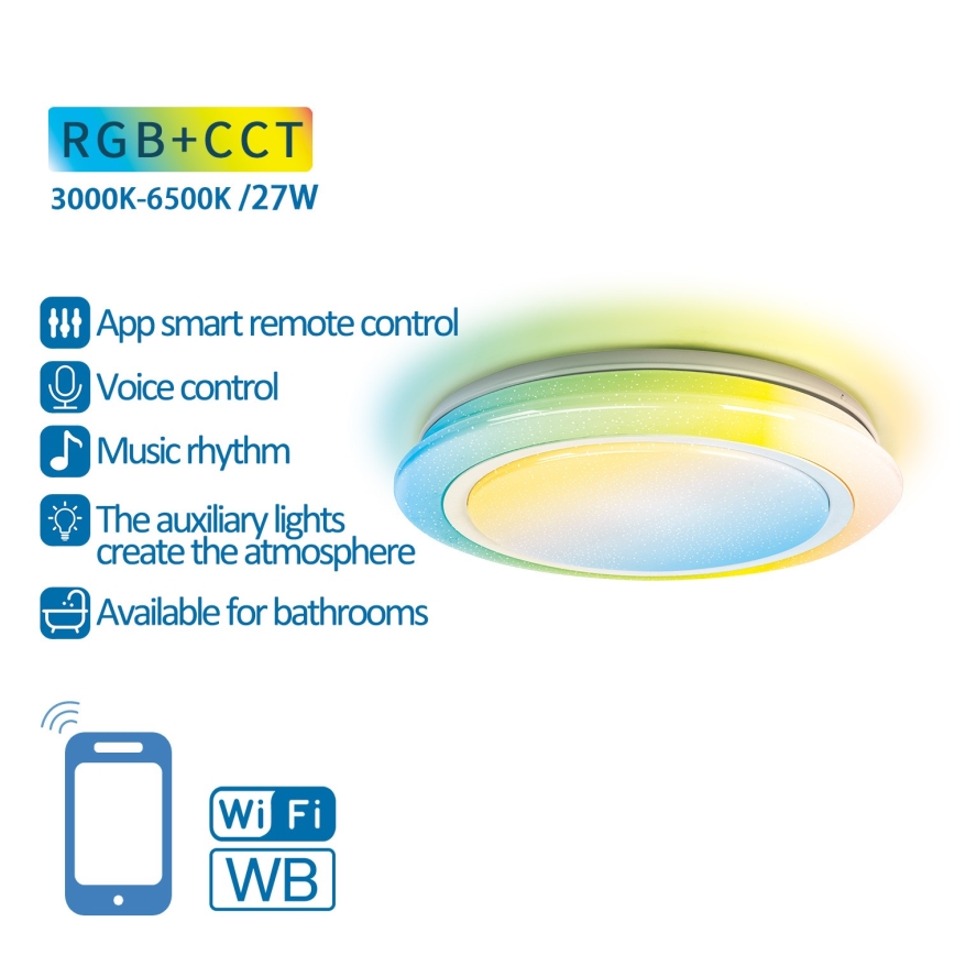 Aigostar - LED RGBW Prigušiva svjetiljka za kupaonicu LED/27W/230V 40 cm Wi-Fi IP44