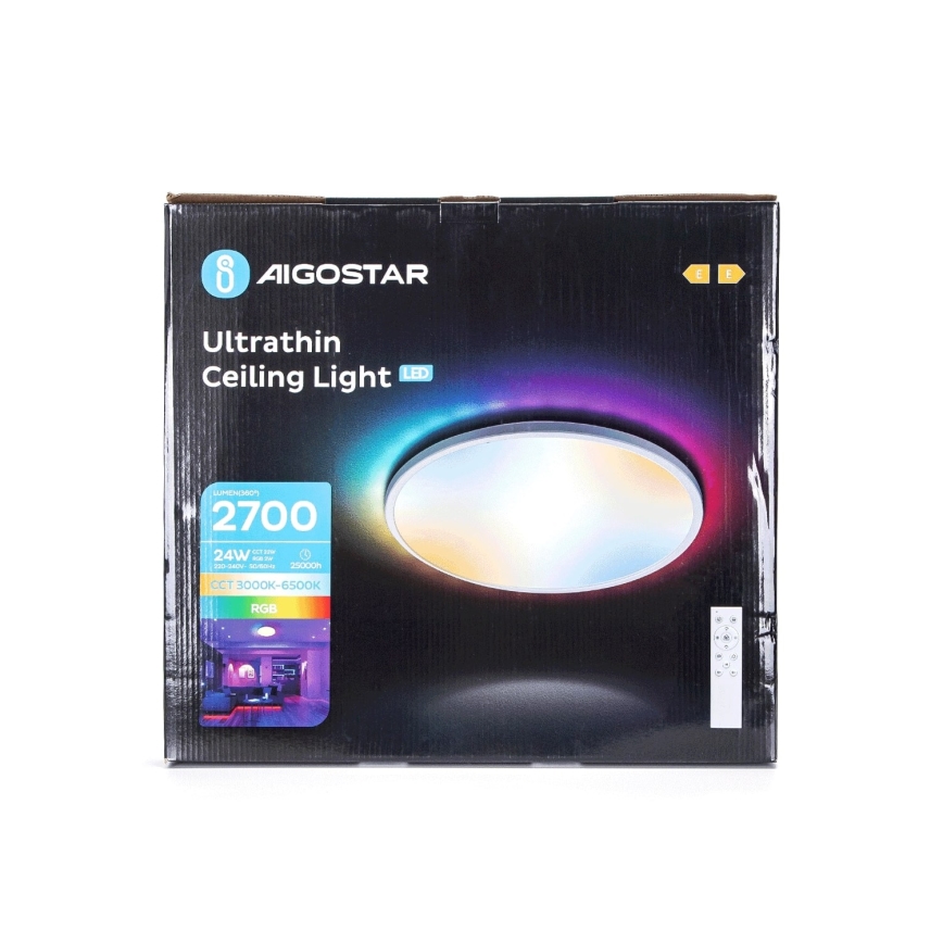 Aigostar - LED RGBW Prigušiva stropna svjetiljka za kupaonicu LED/24W/230V 3000-6500K pr. 42 cm IP44 + daljinski upravljač