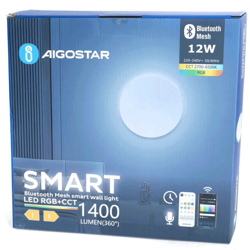 Aigostar - LED RGBW Prigušiva zidna svjetiljka MESH Smart LED/12W/230V 2700-6500K bijela + daljinski upravljač