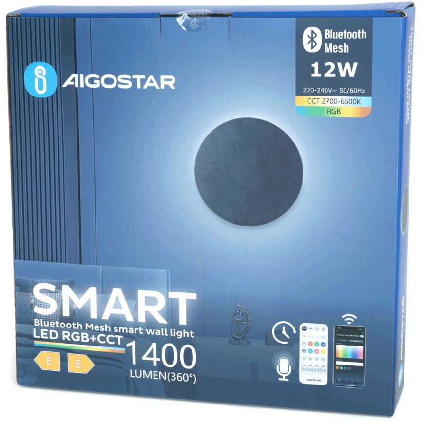 Aigostar - LED RGBW Prigušiva zidna svjetiljka MESH Smart LED/12W/230V 2700-6500K crna + daljinski upravljač