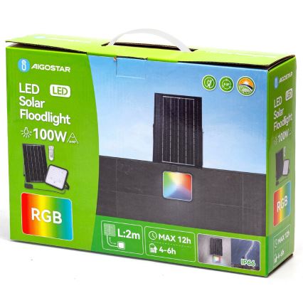 Aigostar - LED RGBW Prigušivi solarni reflektor LED/100W/3,4V IP66 + daljinski upravljač