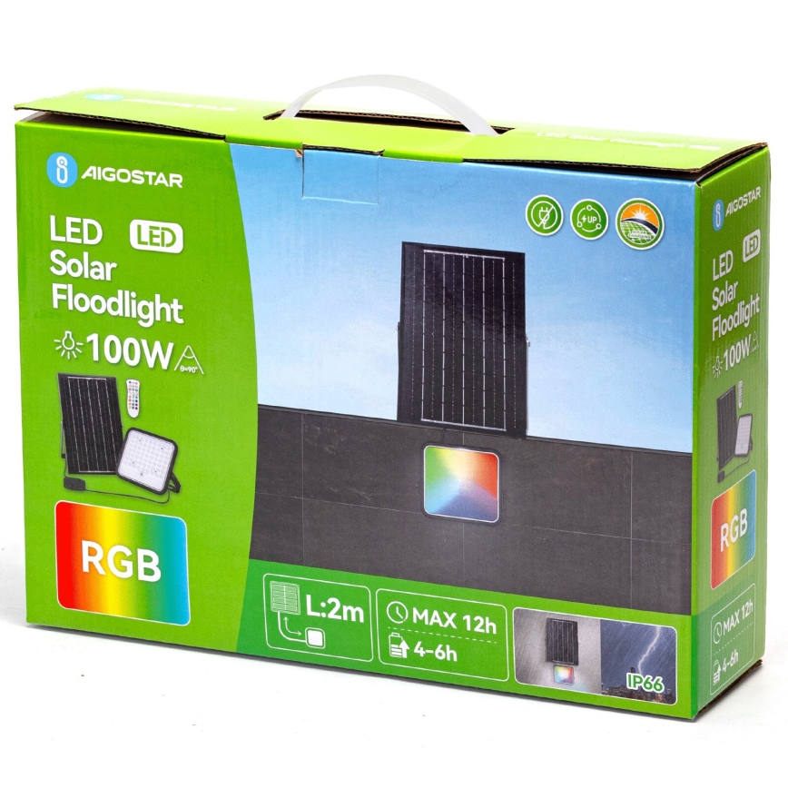 Aigostar - LED RGBW Prigušivi solarni reflektor LED/100W/3,4V IP66 + daljinski upravljač