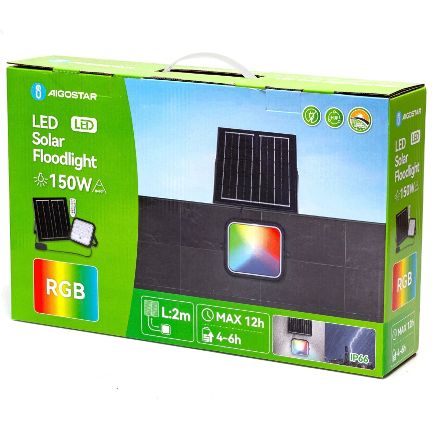 Aigostar - LED RGBW Prigušivi solarni reflektor LED/150W/3,4V IP66 + daljinski upravljač