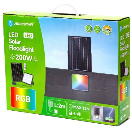 Aigostar - LED RGBW Prigušivi solarni reflektor LED/200W/3,4V IP66 + daljinski upravljač