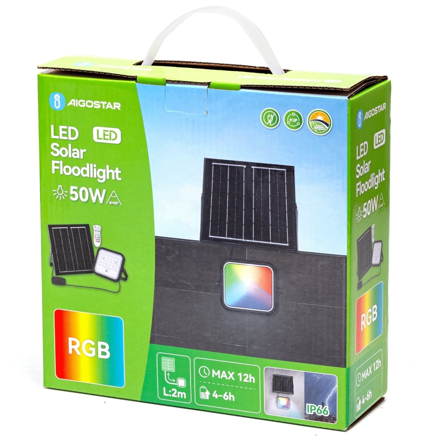 Aigostar - LED RGBW Prigušivi solarni reflektor LED/50W/3,4V IP66 4000 mAh + daljinski upravljač