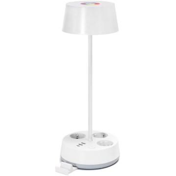 Aigostar - LED RGBW Prilagodiva stolna lampa s utičnicama i USB LED/4,6W/230V 3000/4000/6500K bijela
