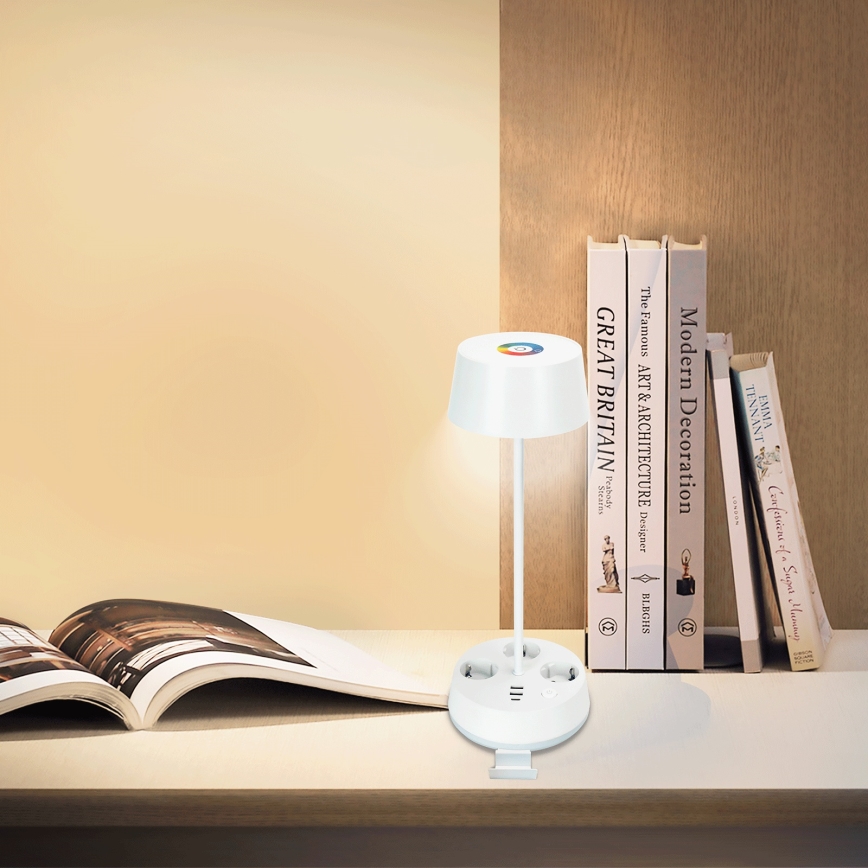 Aigostar - LED RGBW Prilagodiva stolna lampa s utičnicama i USB LED/4,6W/230V 3000/4000/6500K bijela