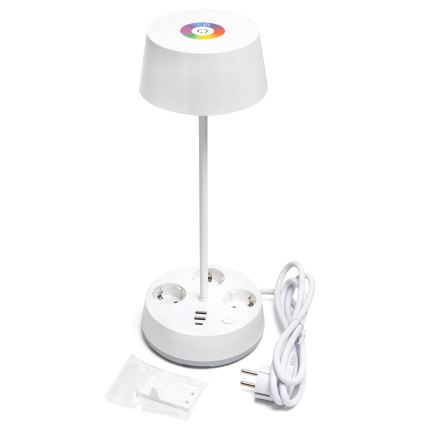 Aigostar - LED RGBW Prilagodiva stolna lampa s utičnicama i USB LED/4,6W/230V 3000/4000/6500K bijela