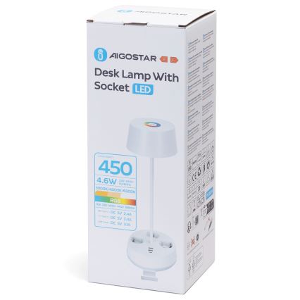 Aigostar - LED RGBW Prilagodiva stolna lampa s utičnicama i USB LED/4,6W/230V 3000/4000/6500K bijela