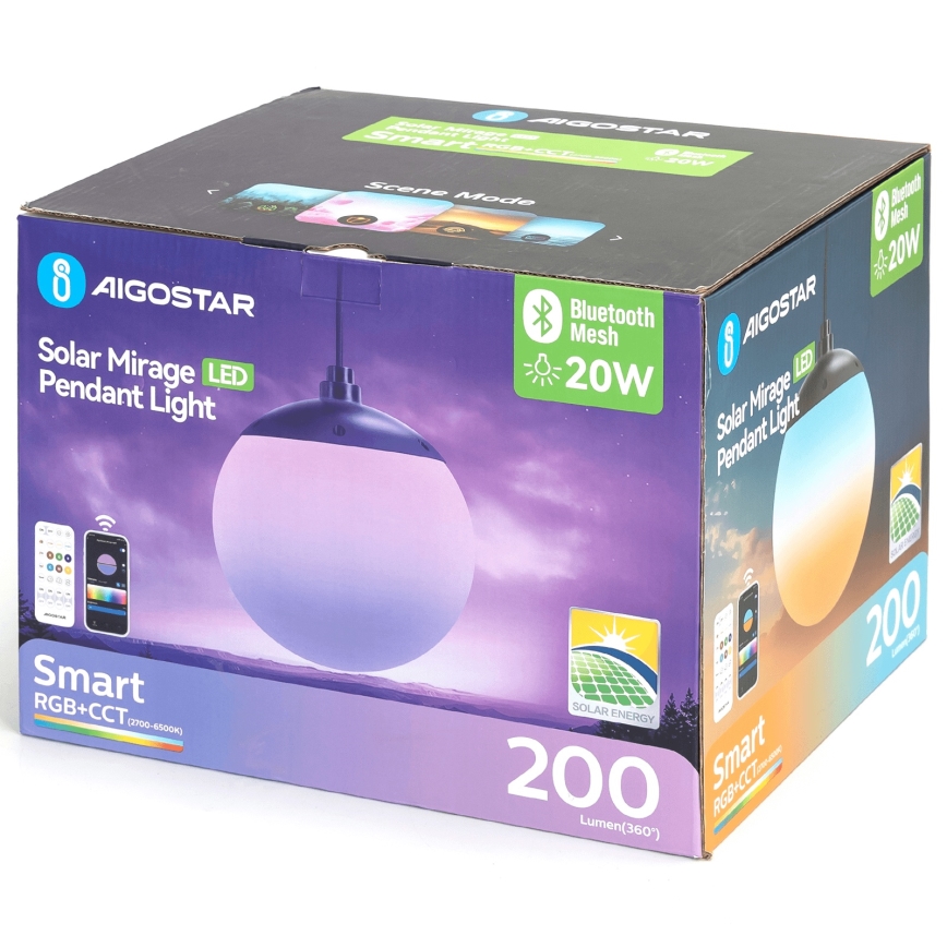 Aigostar - LED RGBW podesivi solarni luster MESH LED/20W/3,7V 4000 mAh 2700K-6500K IP65 promjer 20 cm