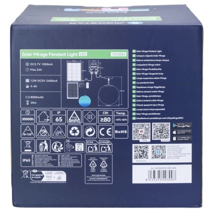 Aigostar - LED RGBW solarna viseća svjetiljka s prigušivanjem MESH LED/5W/3,7V 8000 mAh 2700K-6500K IP65 promjer 30 cm