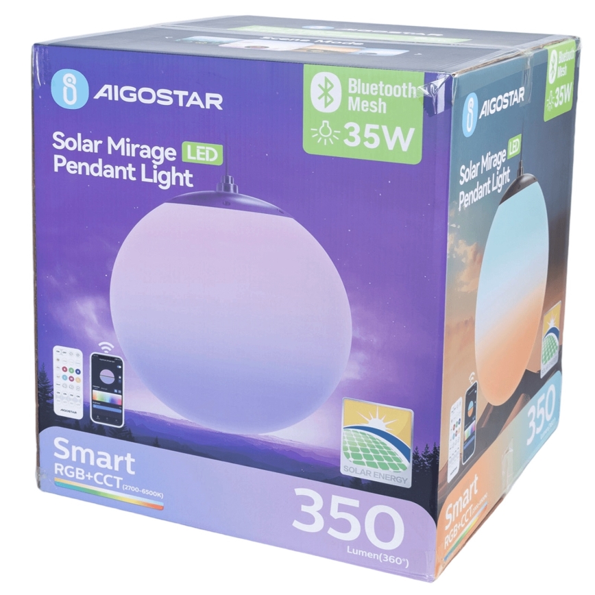 Aigostar - LED RGBW solarna viseća lampa s prigušivanjem MESH LED/35W/3,7V 8000 mAh 2700K-6500K IP65 promjer 50 cm
