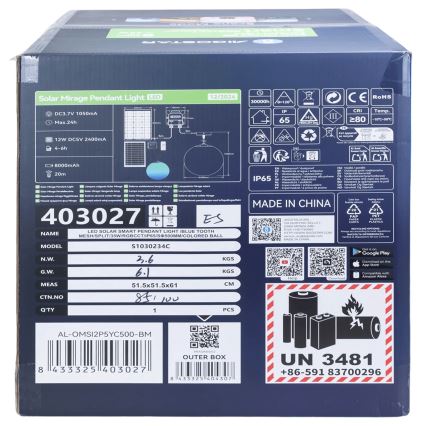 Aigostar - LED RGBW solarna viseća lampa s prigušivanjem MESH LED/35W/3,7V 8000 mAh 2700K-6500K IP65 promjer 50 cm