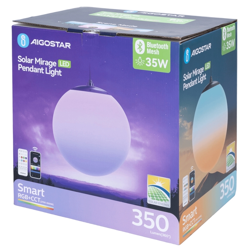 Aigostar - LED RGBW solarni luster s mogućnošću prigušivanja MESH LED/5W/3,7V 8000 mAh 2700K-6500K IP65 Ø 30 cm