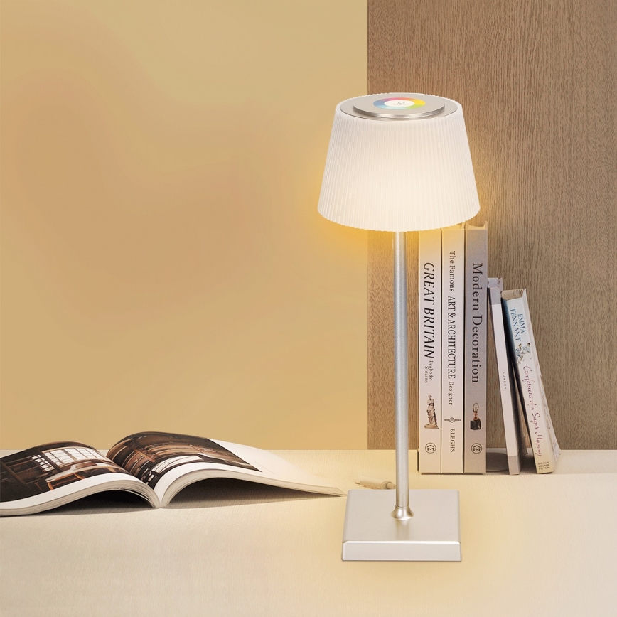 Aigostar - LED RGBW Vanjska prigušiva punjiva stolna lampa LED/4W/5V 3600mAh bijela/mat krom IP54