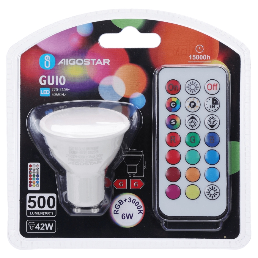 Aigostar - LED RGBW prigušiva žarulja GU10/6W/230V 3000K + daljinski upravljač