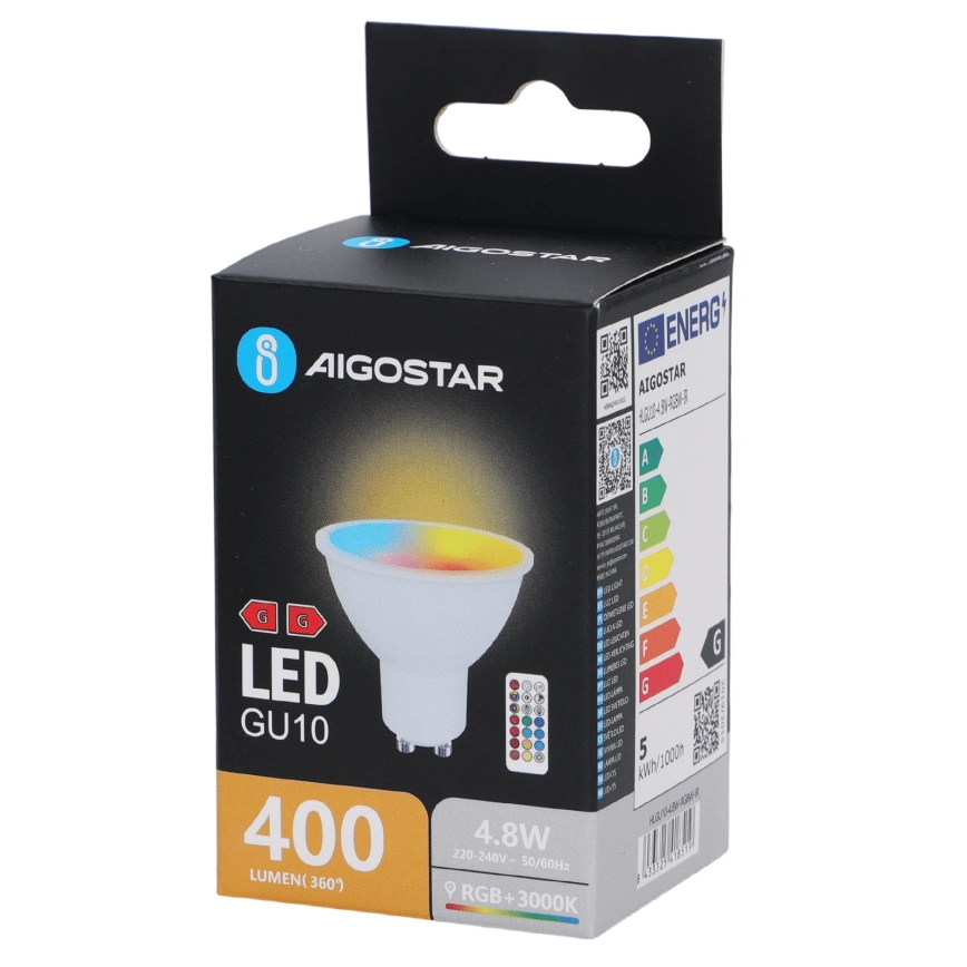 Aigostar - LED RGBW žarulja GU10/4,8W/230V 3000K s mogućnošću prigušivanja + daljinski upravljač