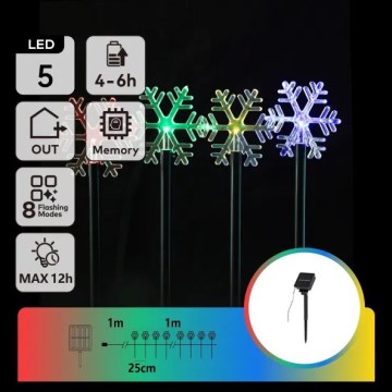 Aigostar - LED RGBY solarna božićna svjetiljka 5xLED/1,2V/8 funkcija 1m IP65 800mAh pahuljice