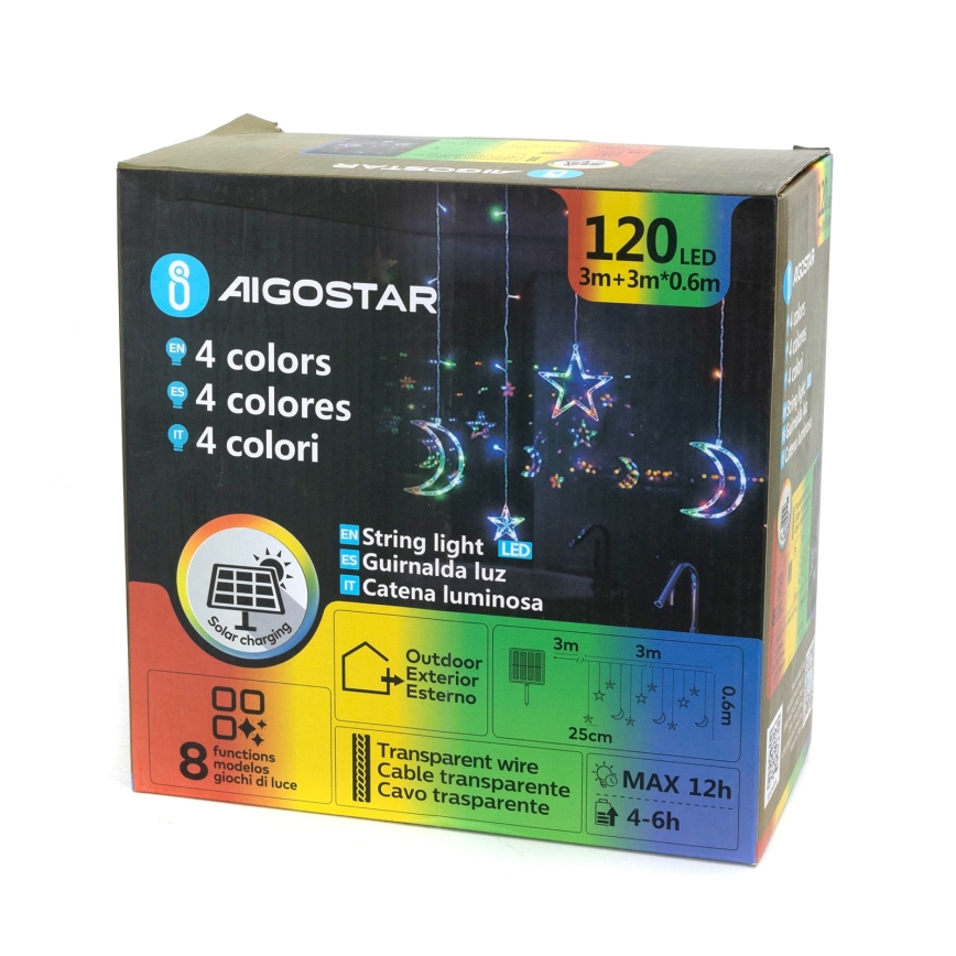 Aigostar - LED solarni lanac 120xLED/8 funkcija 3x0,6 m 500 mAh IP65 višebojno