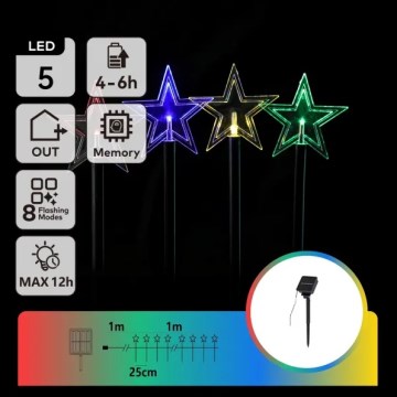Aigostar - LED RGBY Solarno božićno svjetlo 5xLED/1,2V/8 funkcija 1m IP65 800mAh zvijezde