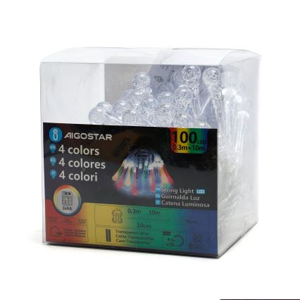 Aigostar - LED vanjski božićni niz 100 LED / 8 funkcija 3x AA 10 m IP44 višebojne kapljice